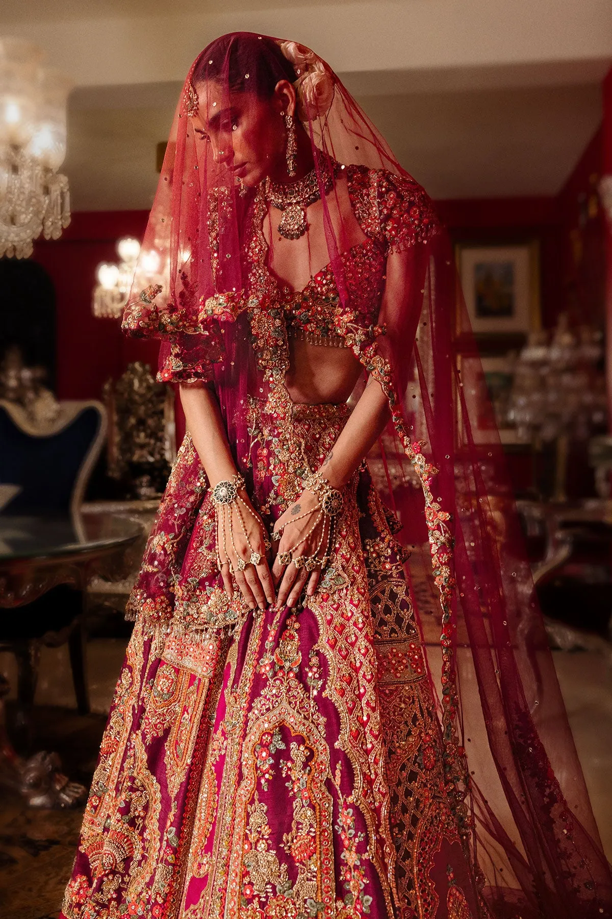 Rani Pink Bridal Lehenga with Gold Zardozi, Zari & Resham Embroidery