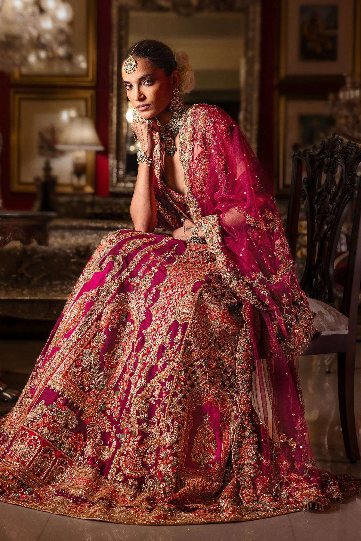 Rani Pink Bridal Lehenga with Gold Zardozi, Zari & Resham Embroidery