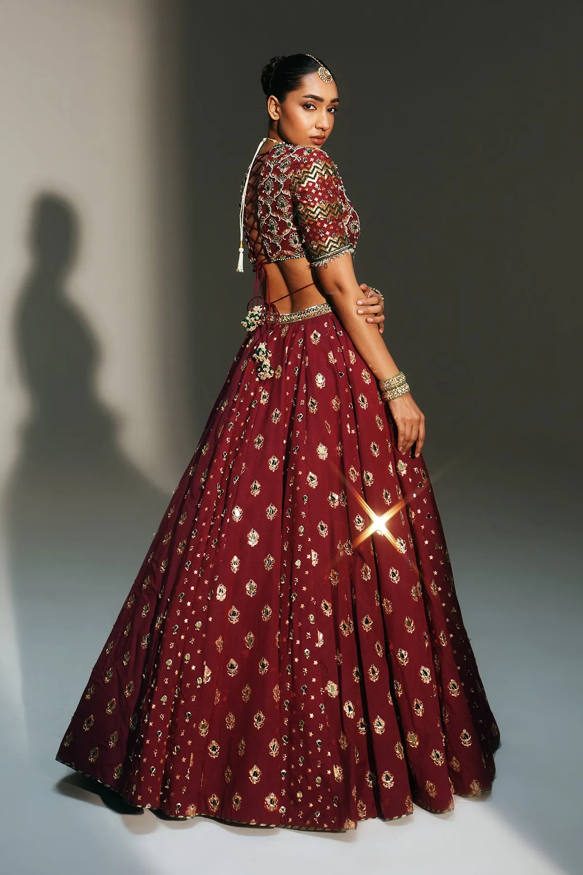 Deep Maroon Embellished Lehenga with Gold Buti Detailing