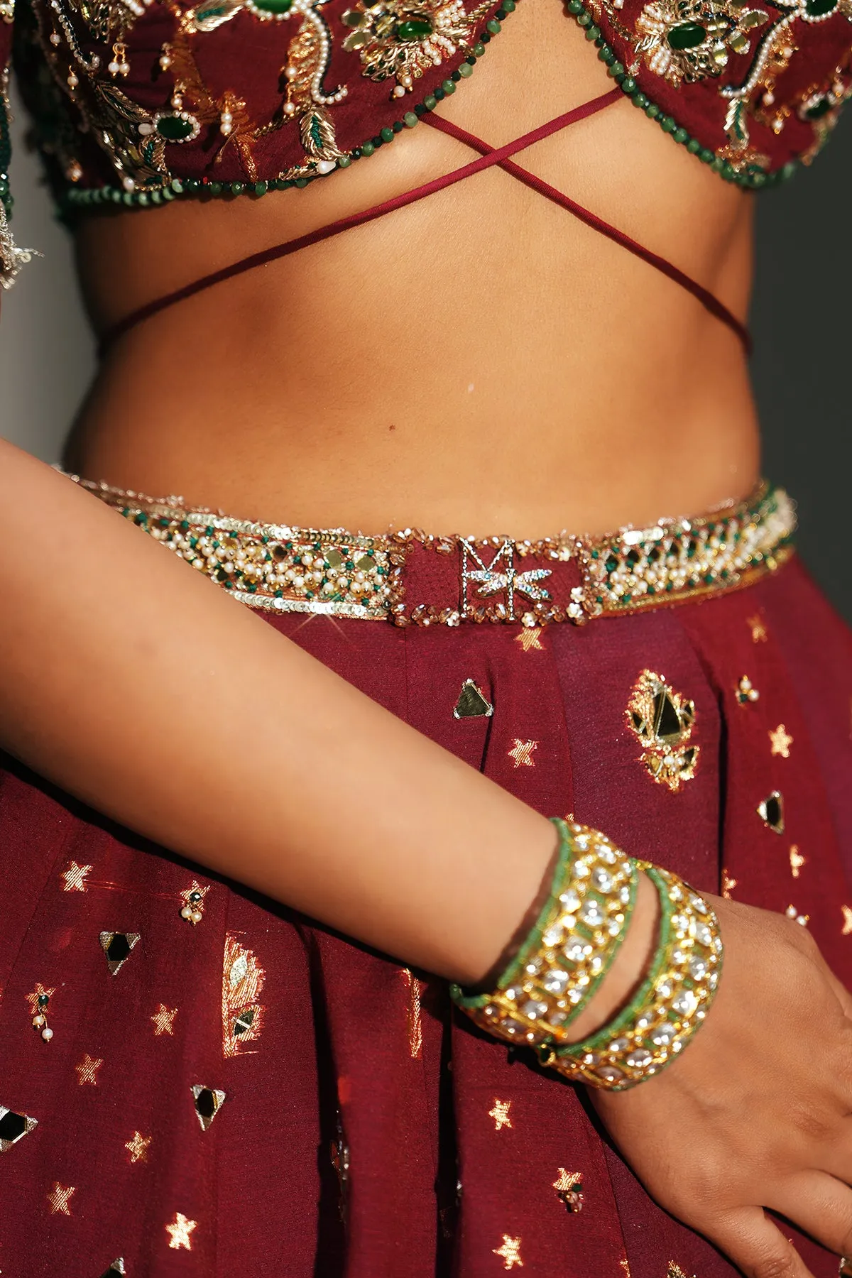 Deep Maroon Embellished Lehenga with Gold Buti Detailing