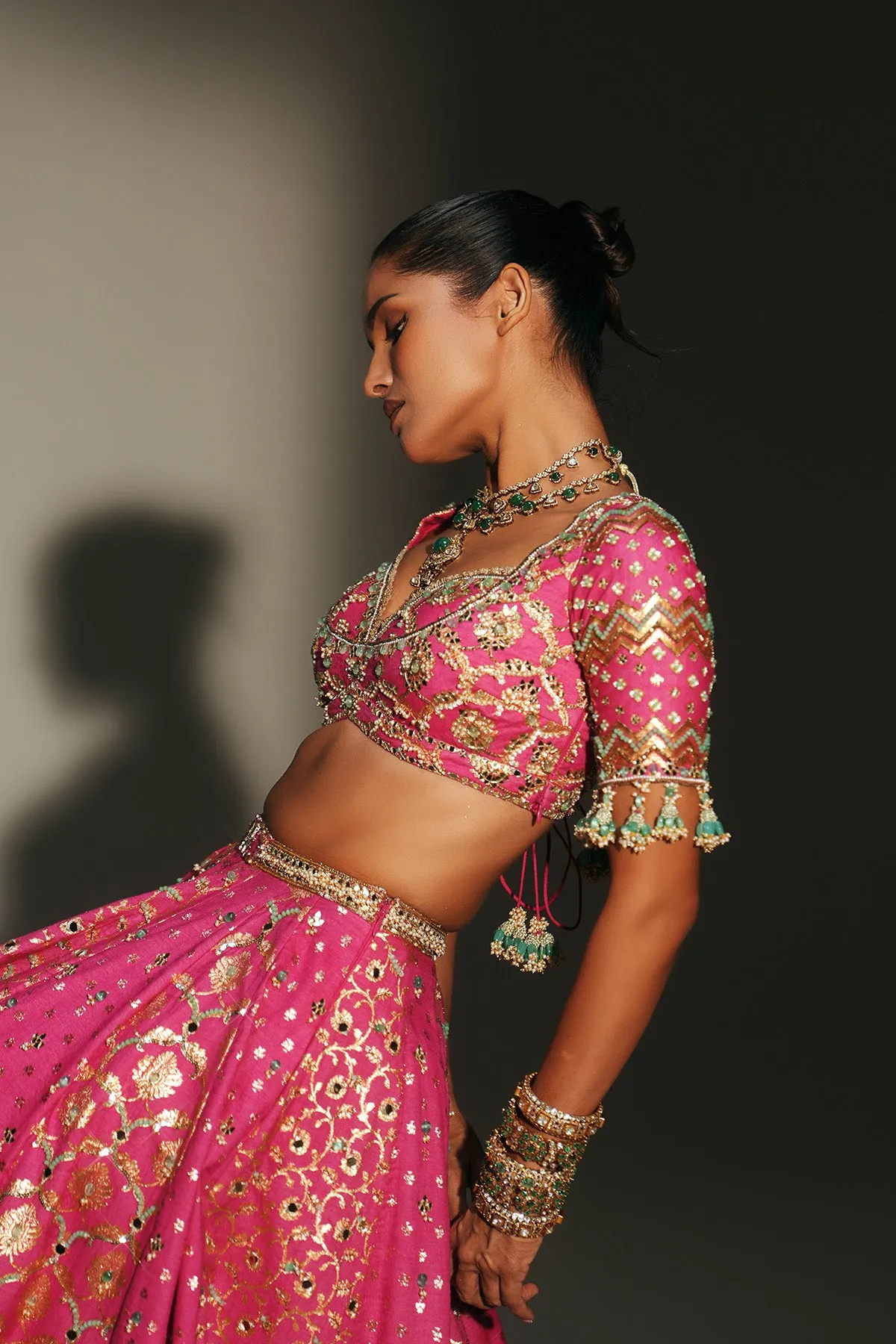 Rose Pink Embellished Lehenga with Floral Sequin Detailing
