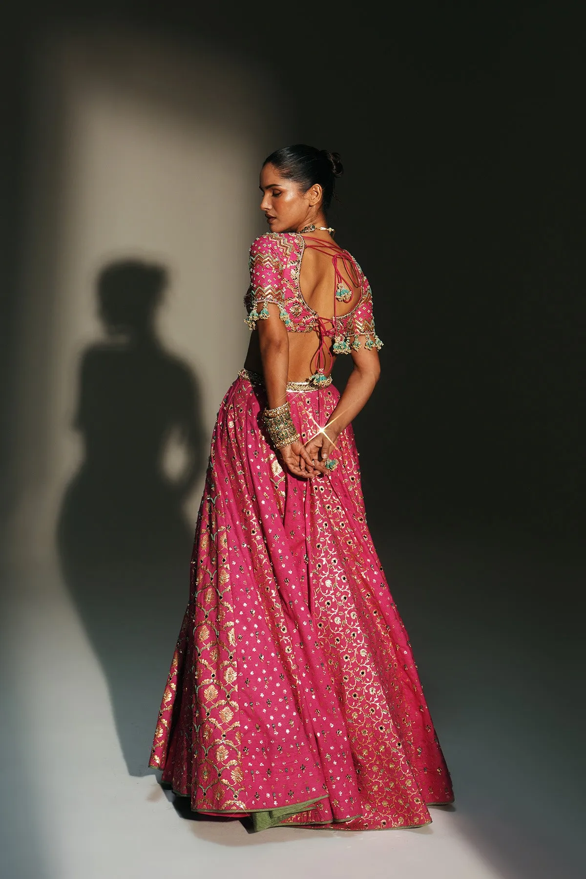 Rose Pink Embellished Lehenga with Floral Sequin Detailing