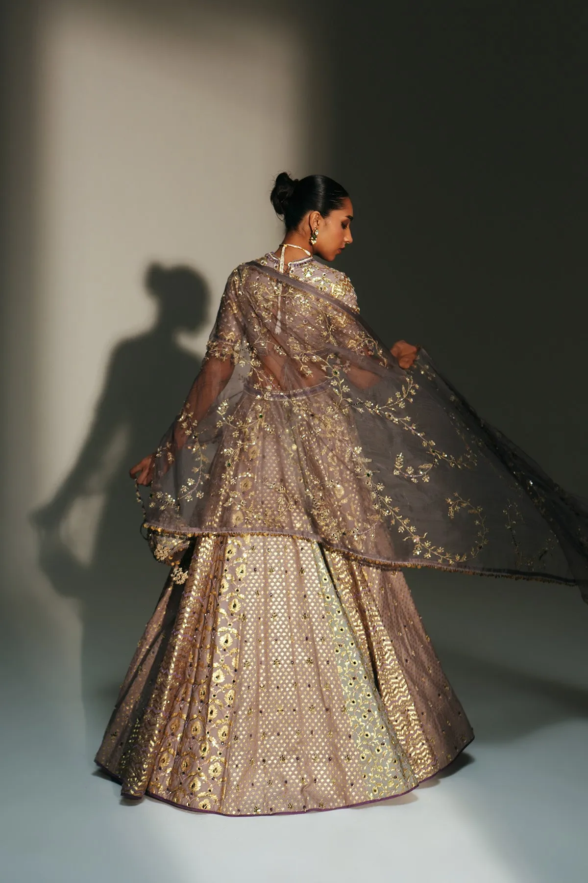 Champagne Gold Embellished Lehenga with Sheer Dupatta