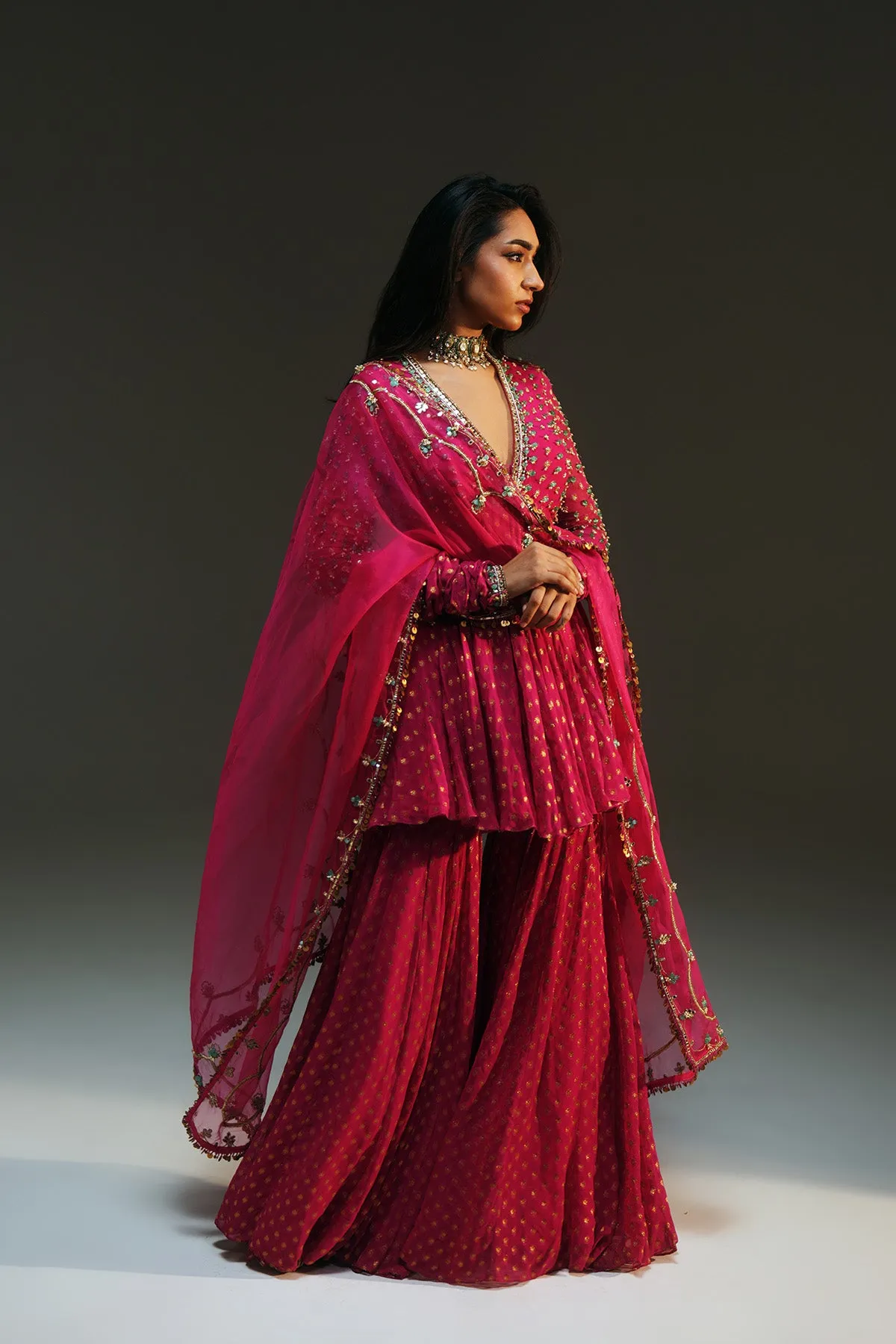 Ruby Pink Embellished Sharara Set