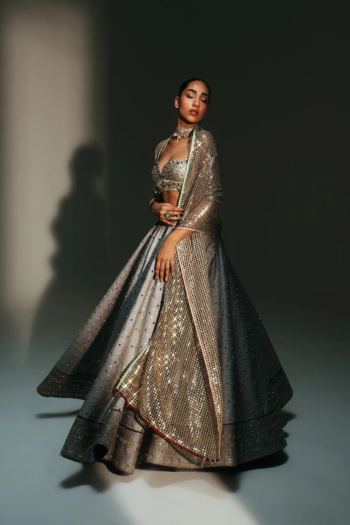 Moonstone Grey Embellished Lehenga