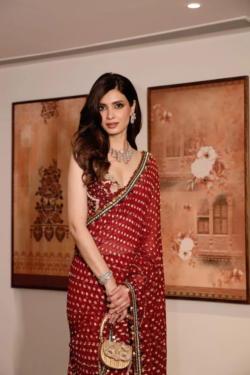 Crimson Embellished Sari with Ornate Border