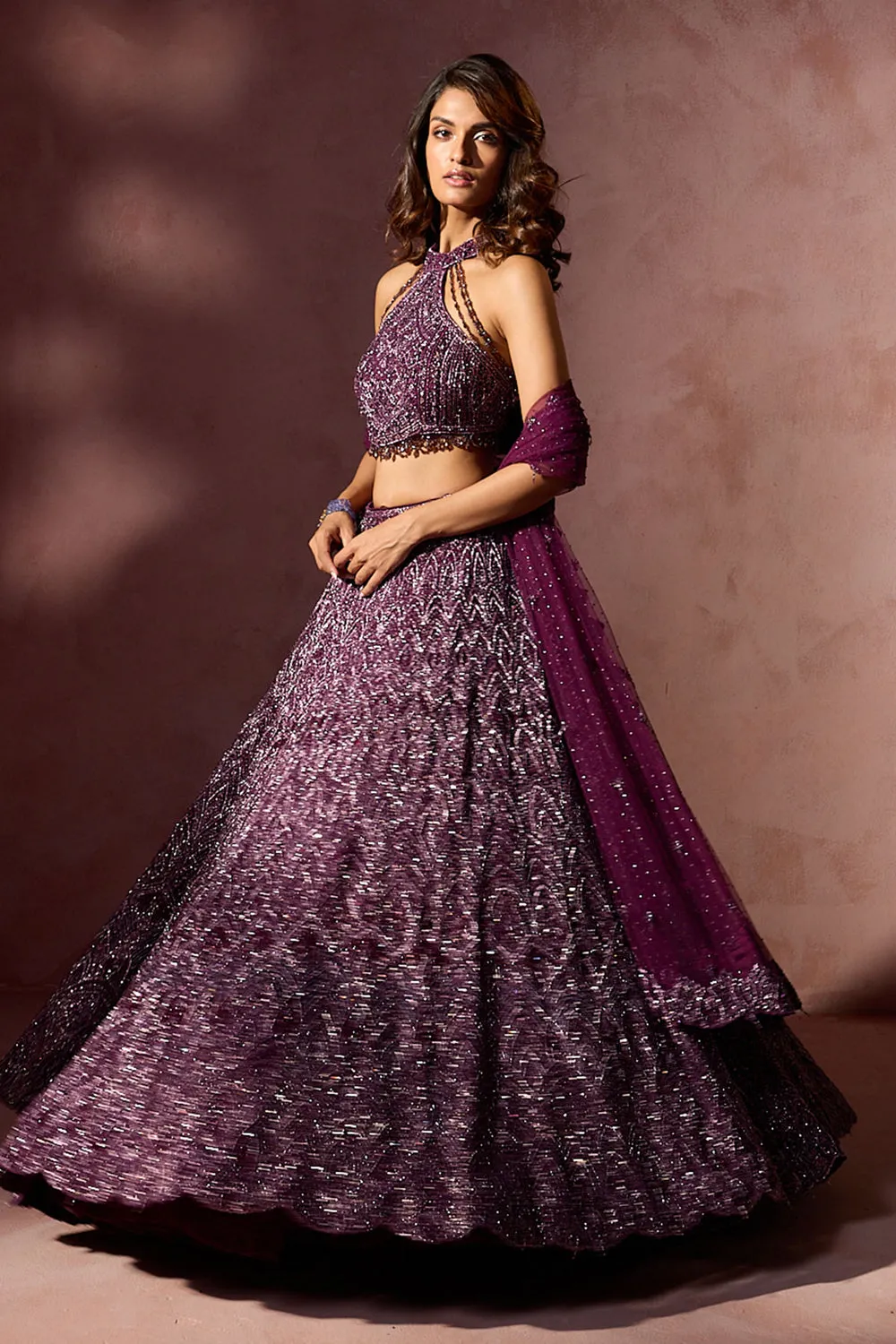 Plum Heavily Embellished Lehenga Set