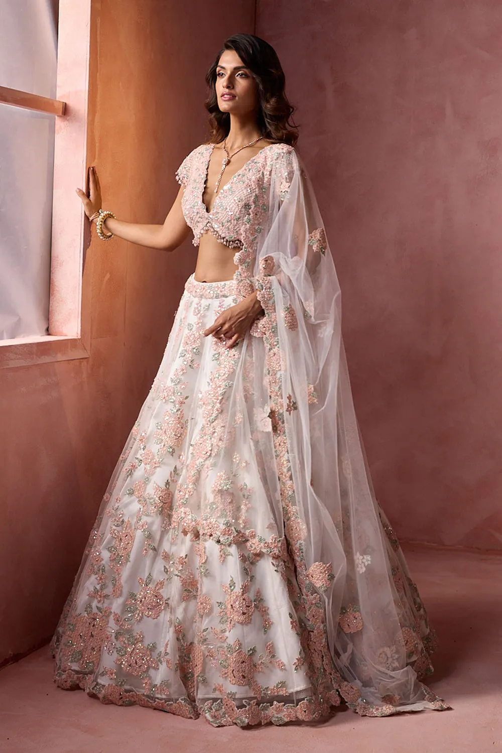 Ivory Blush Embroidered Lehenga Set