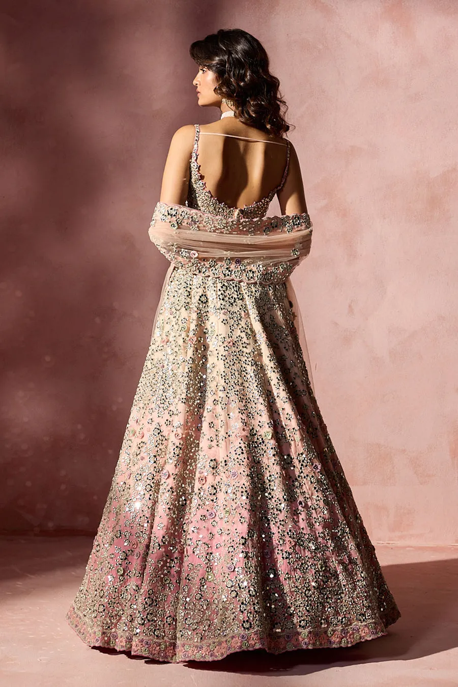 Blush Pink Crystal-Embellished Lehenga Set