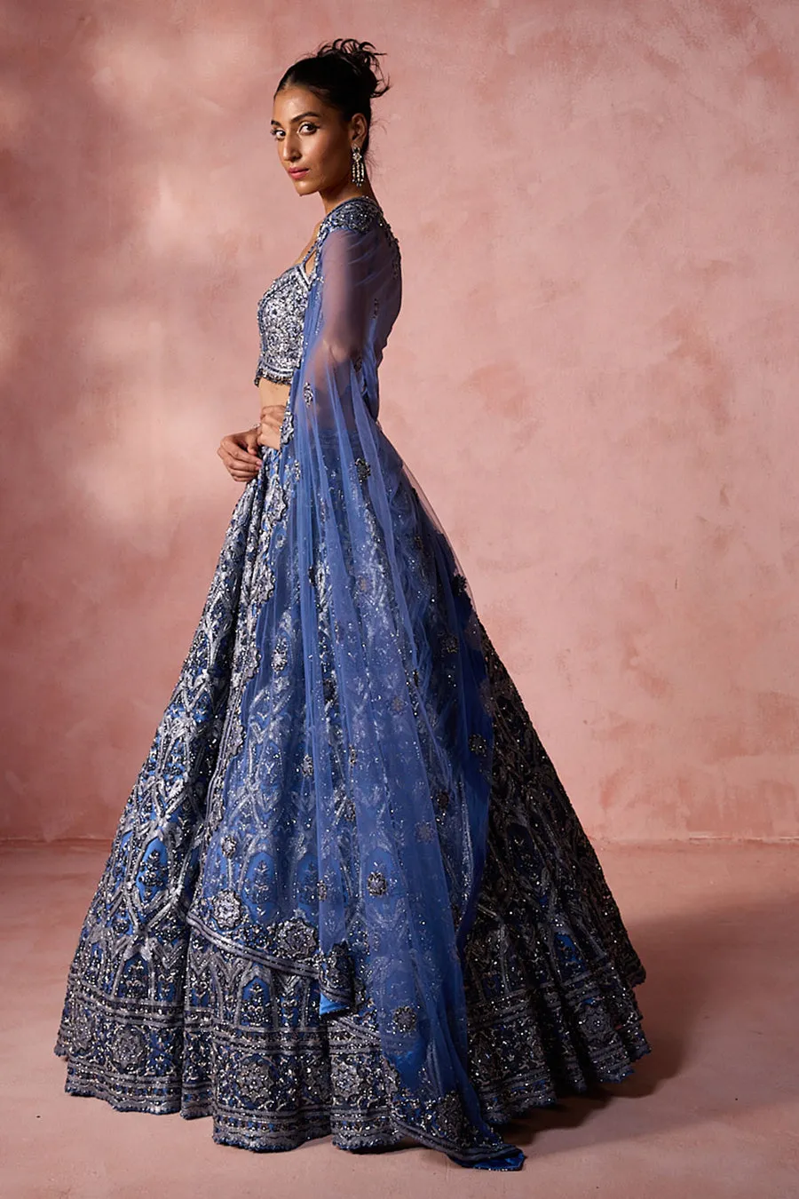 Sapphire Blue Zari and Sequin Embellished Lehenga