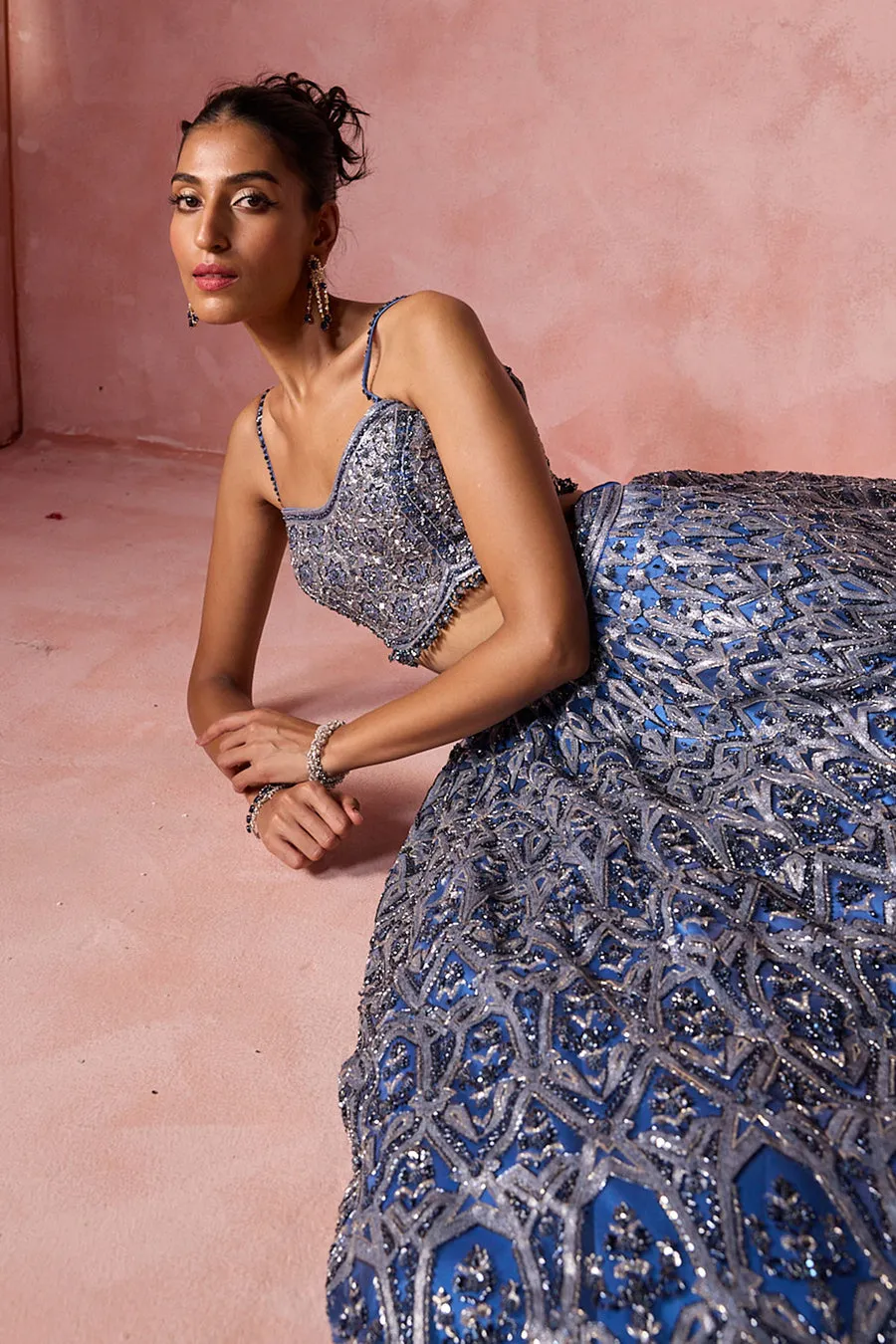 Sapphire Blue Zari and Sequin Embellished Lehenga