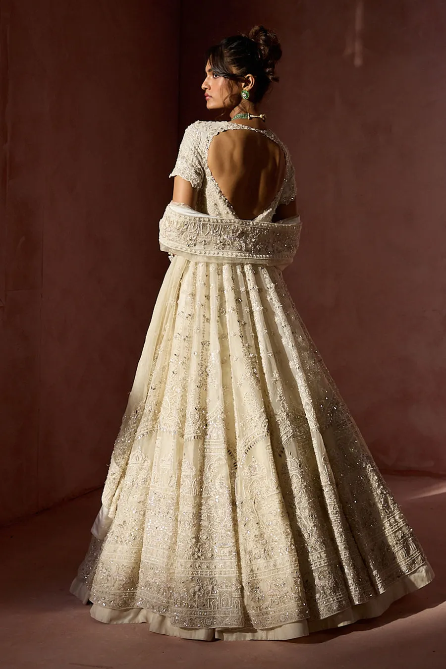 Ivory Embroidered Anarkali with Cape Dupatta