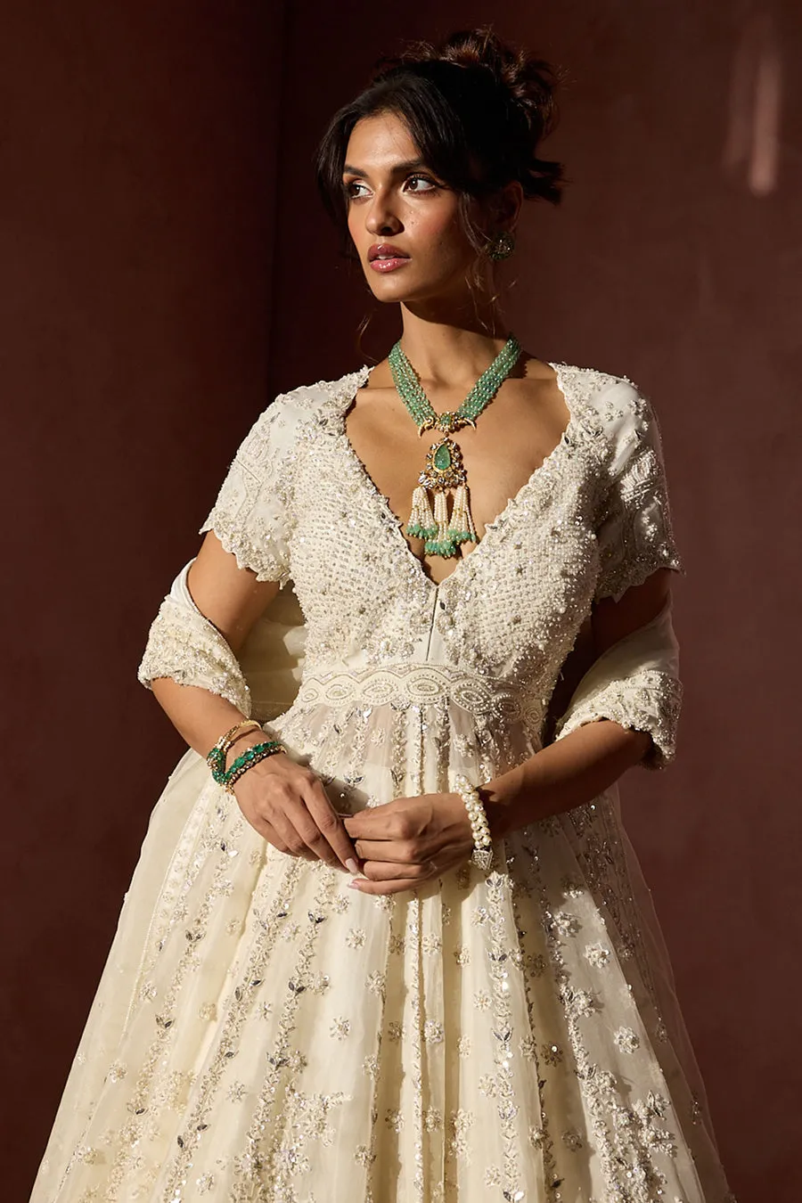 Ivory Embroidered Anarkali with Cape Dupatta