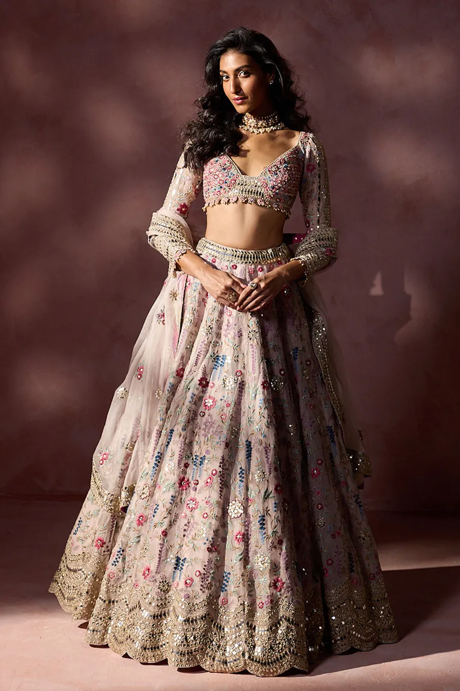 Pastel Floral Embroidered Lehenga Set