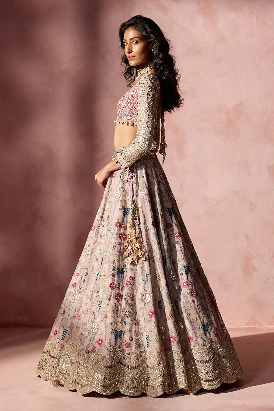 Pastel Floral Embroidered Lehenga Set