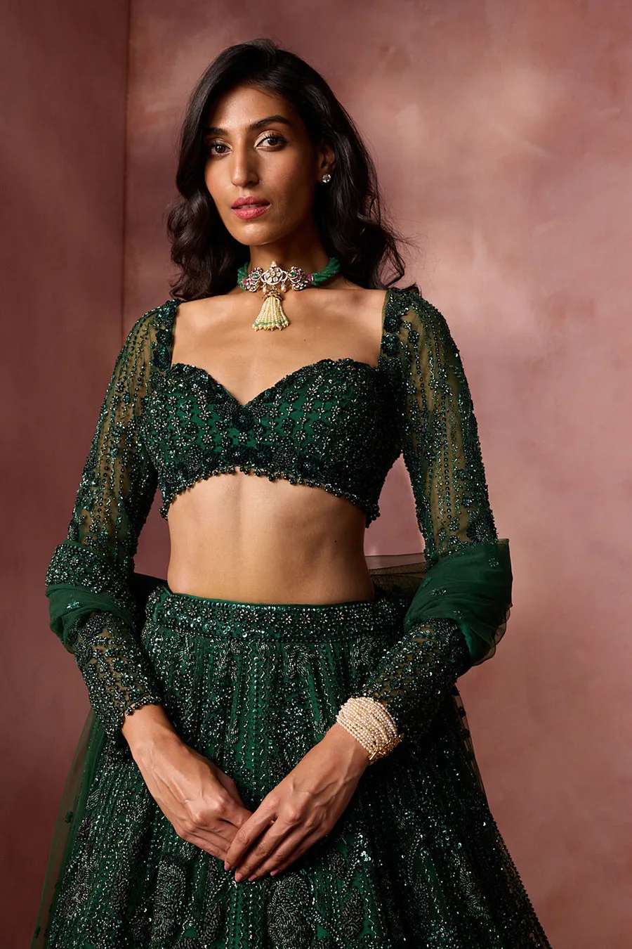 Emerald Sequin Embellished Lehenga Set