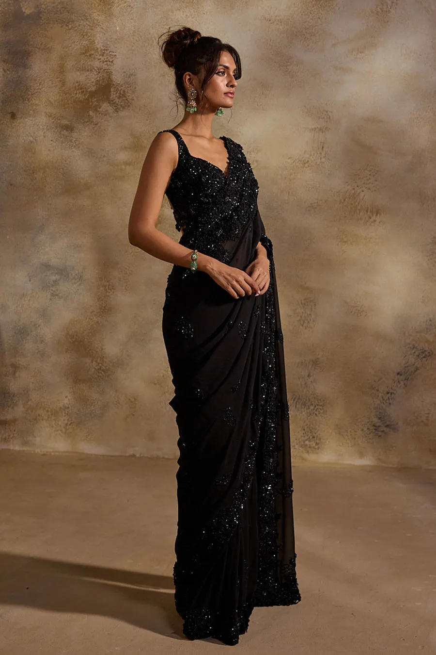 Black Sequin Embellished Sari