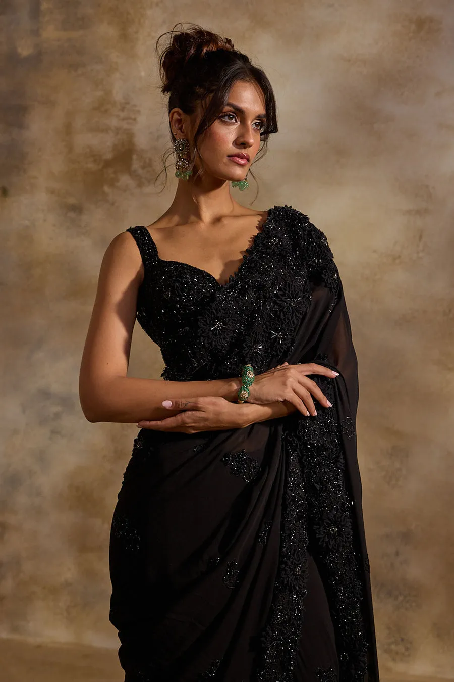 Black Sequin Embellished Sari