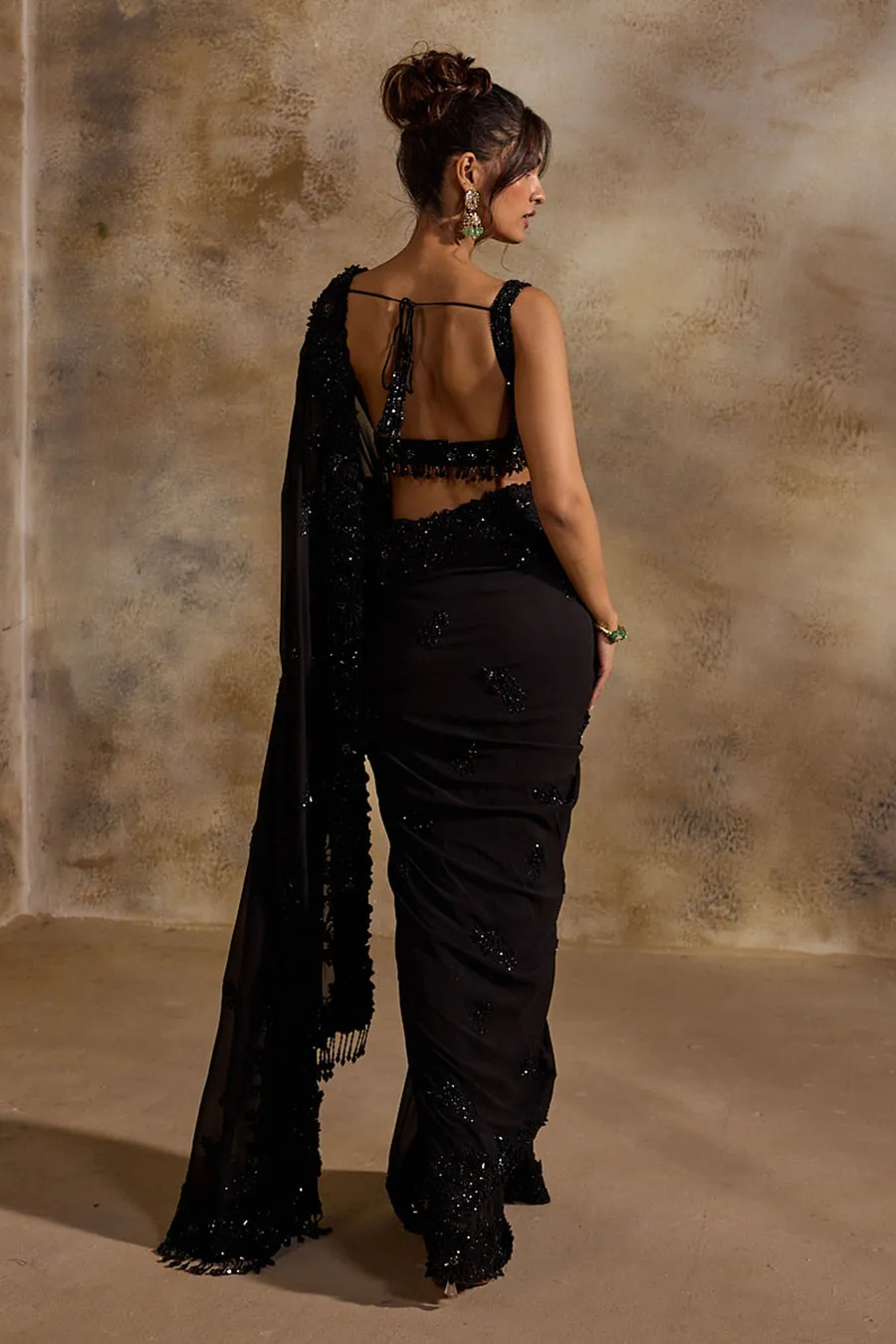 Black Sequin Embellished Sari