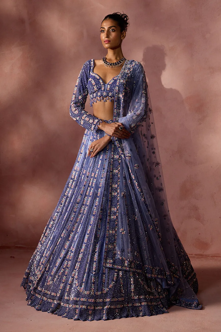 Periwinkle Blue Embroidered Lehenga Set