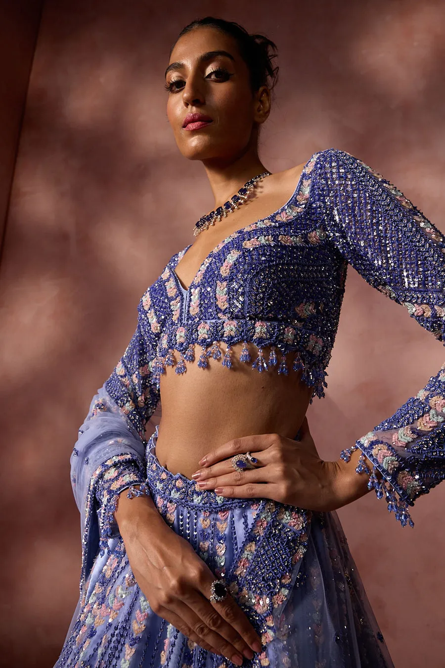 Periwinkle Blue Embroidered Lehenga Set