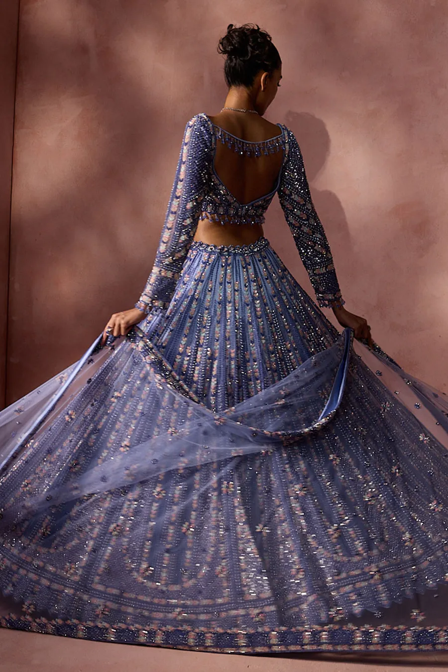 Periwinkle Blue Embroidered Lehenga Set