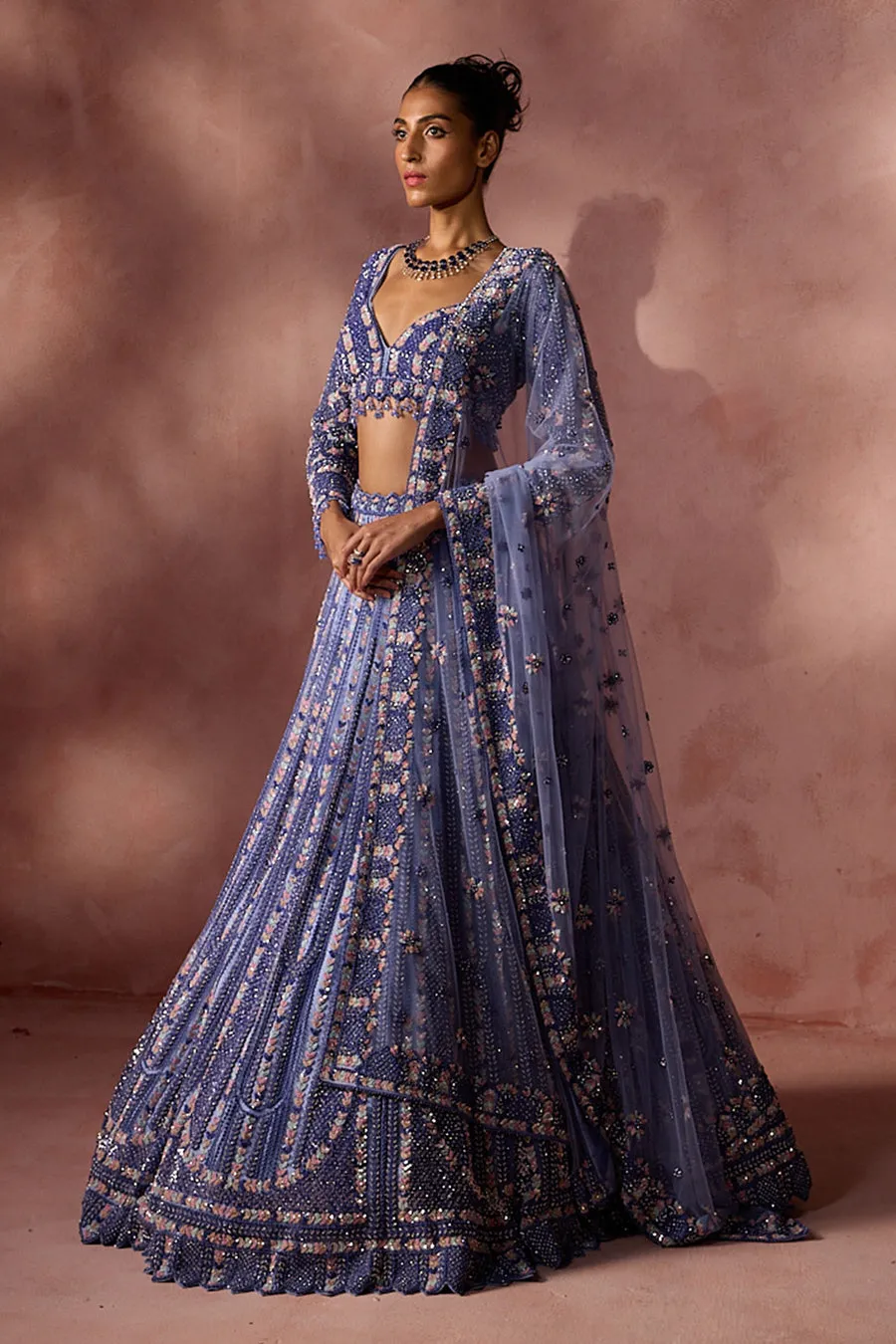 Periwinkle Blue Embroidered Lehenga Set