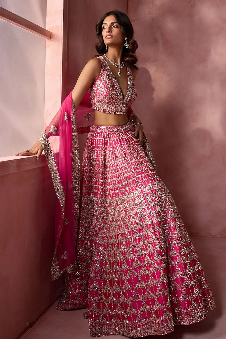 Fuchsia Pink Heavy Embellished Lehenga