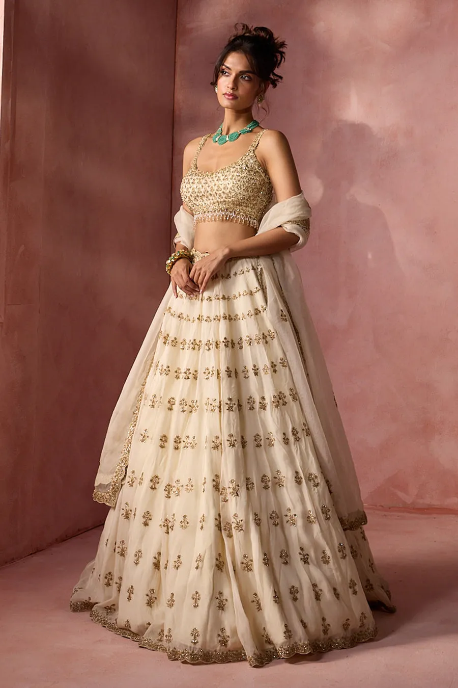 Ivory Gold Embroidered Lehenga Set