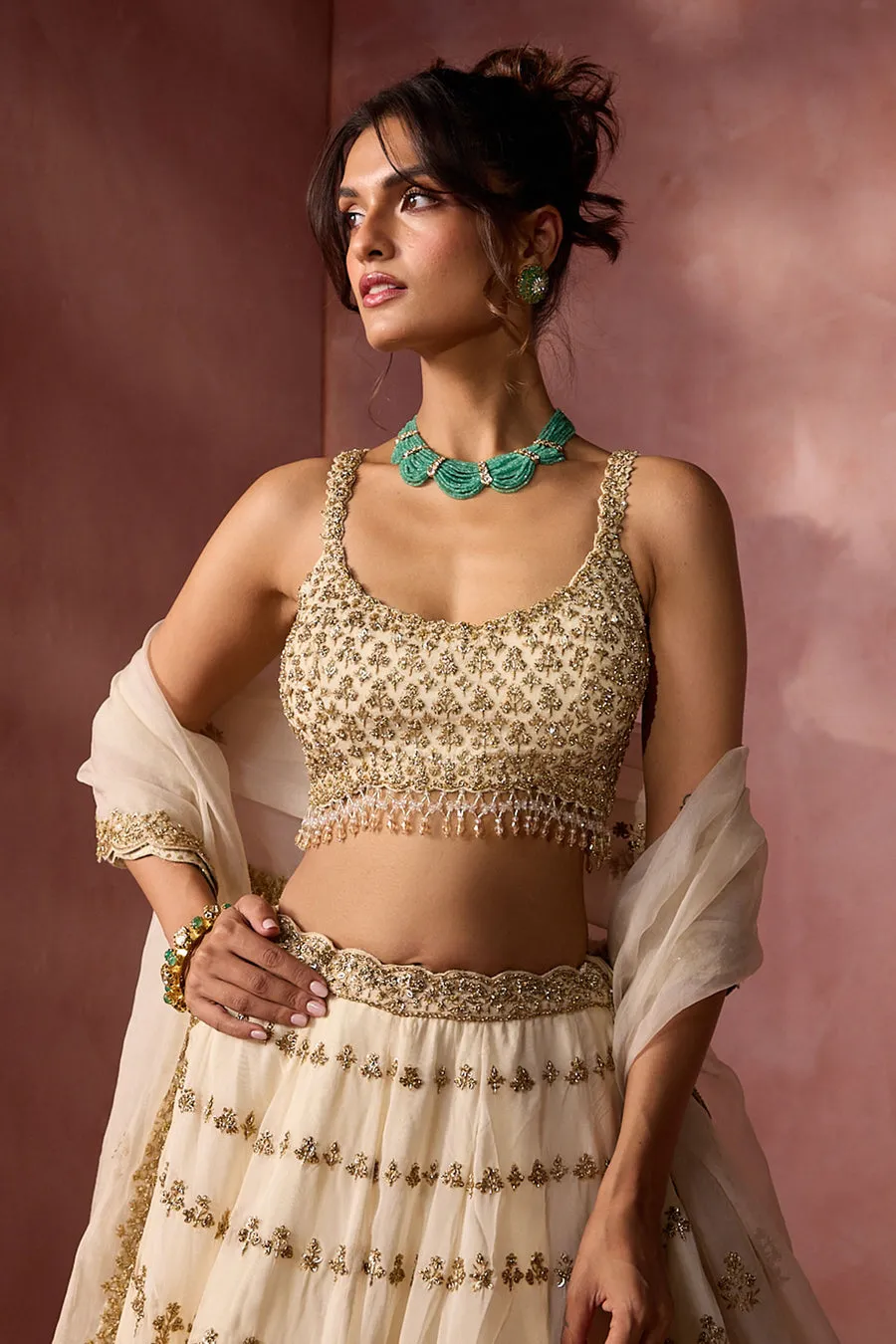 Ivory Gold Embroidered Lehenga Set