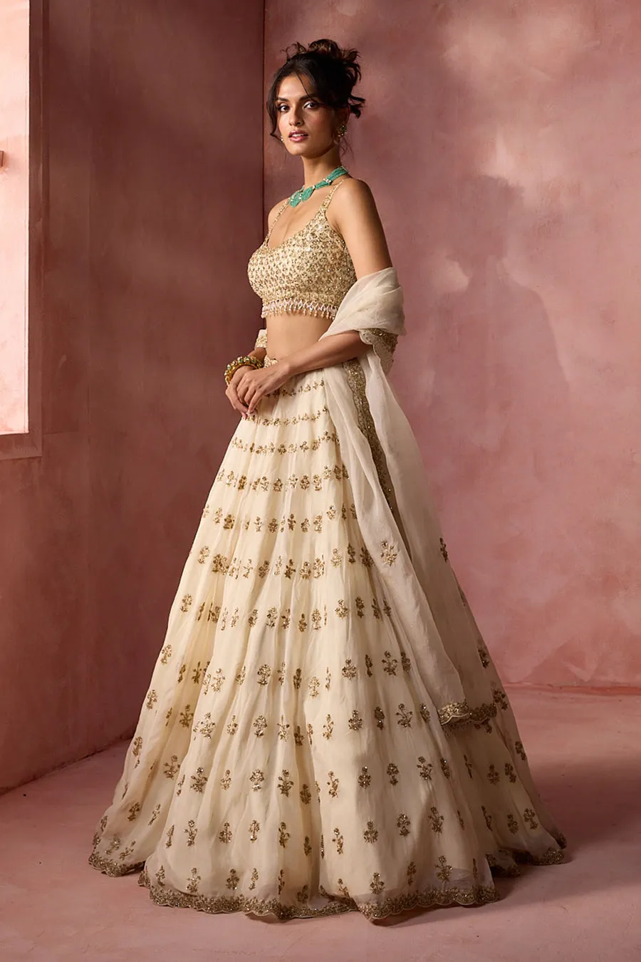 Ivory Gold Embroidered Lehenga Set