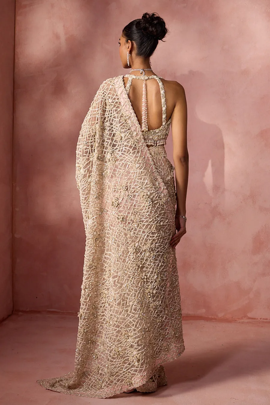 Champagne Gold Heavily Embellished Sari