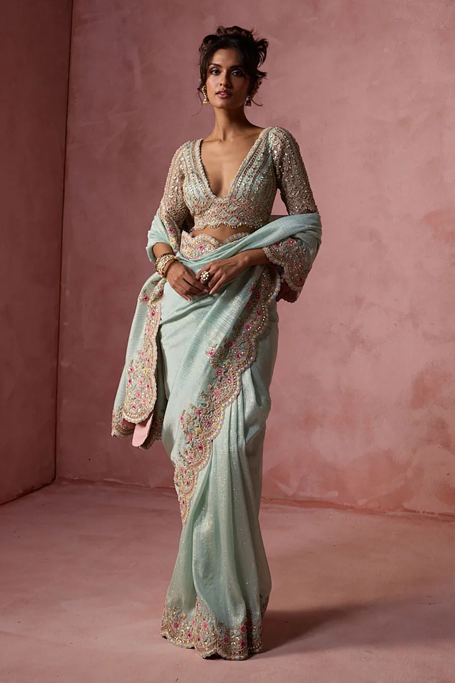 Mint Green Embellished Sari
