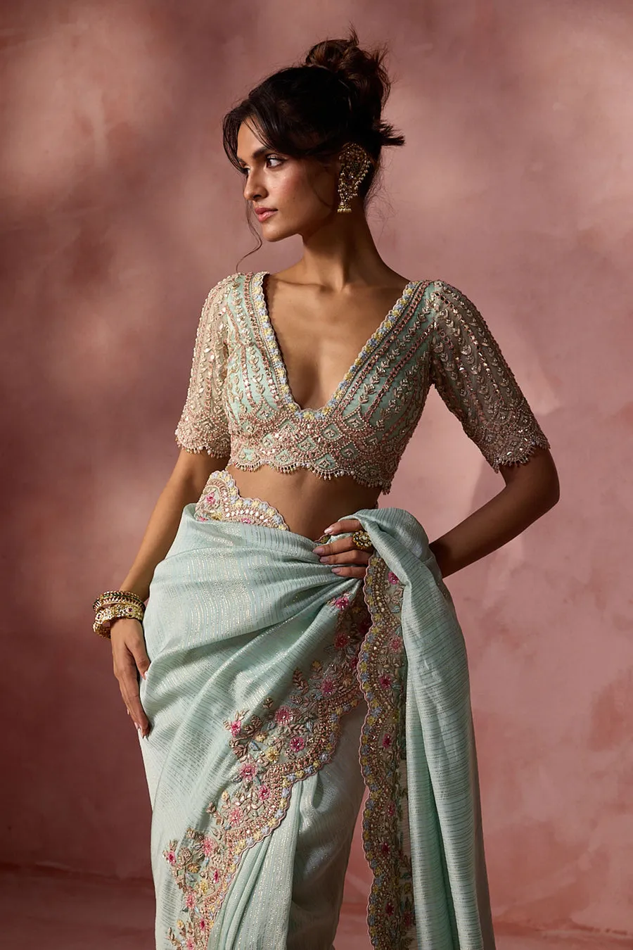 Mint Green Embellished Sari