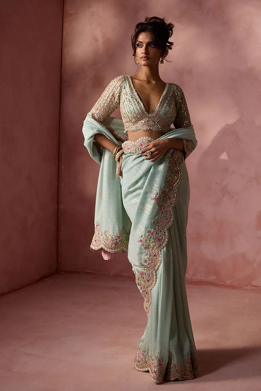 Mint Green Embellished Sari