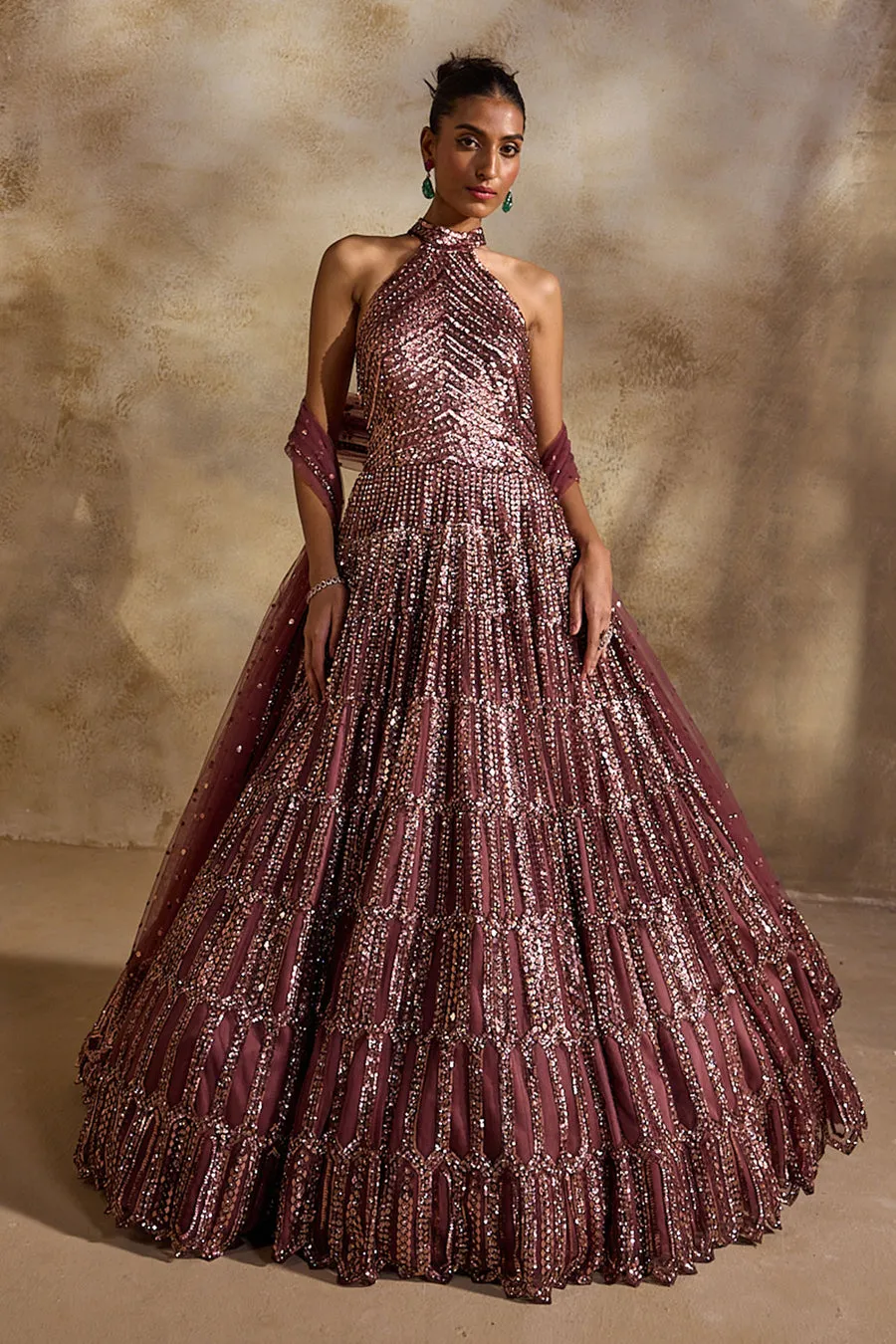 Wine Embellished Anarkali