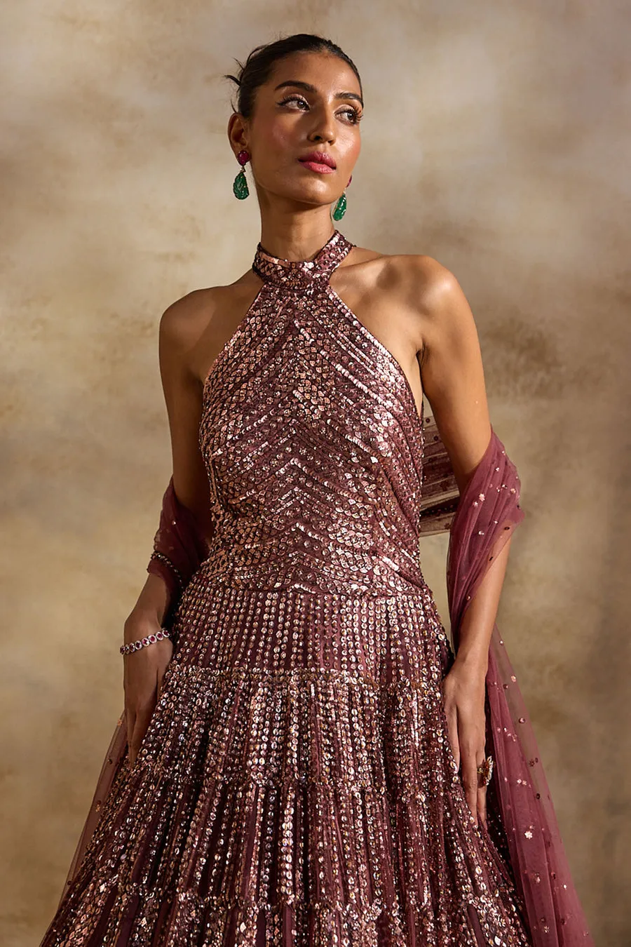 Wine Embellished Anarkali