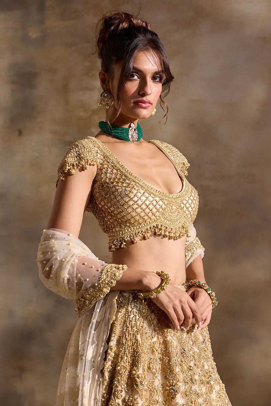 Antique Gold Embellished Lehenga