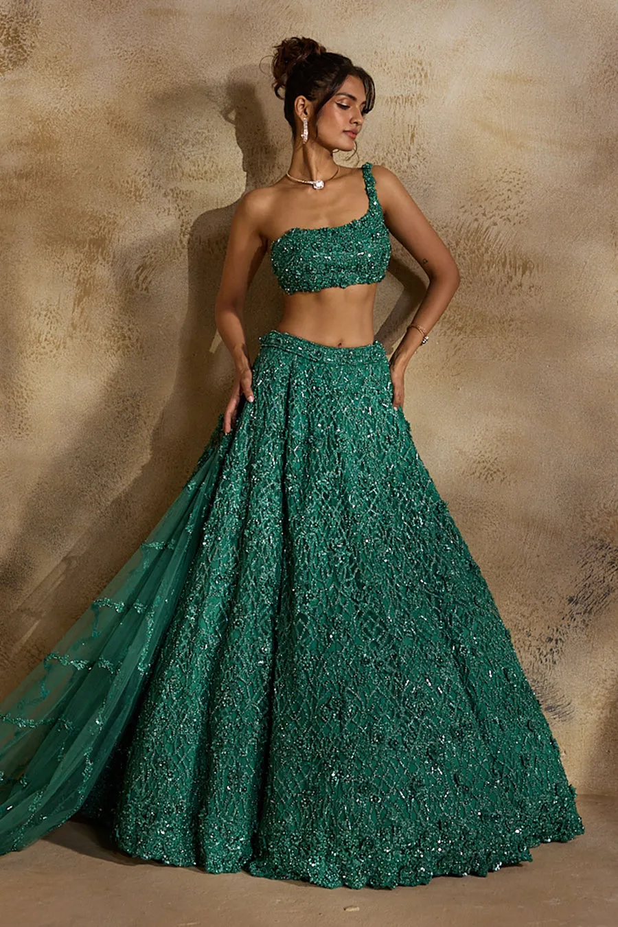 Emerald Green Embellished Lehenga
