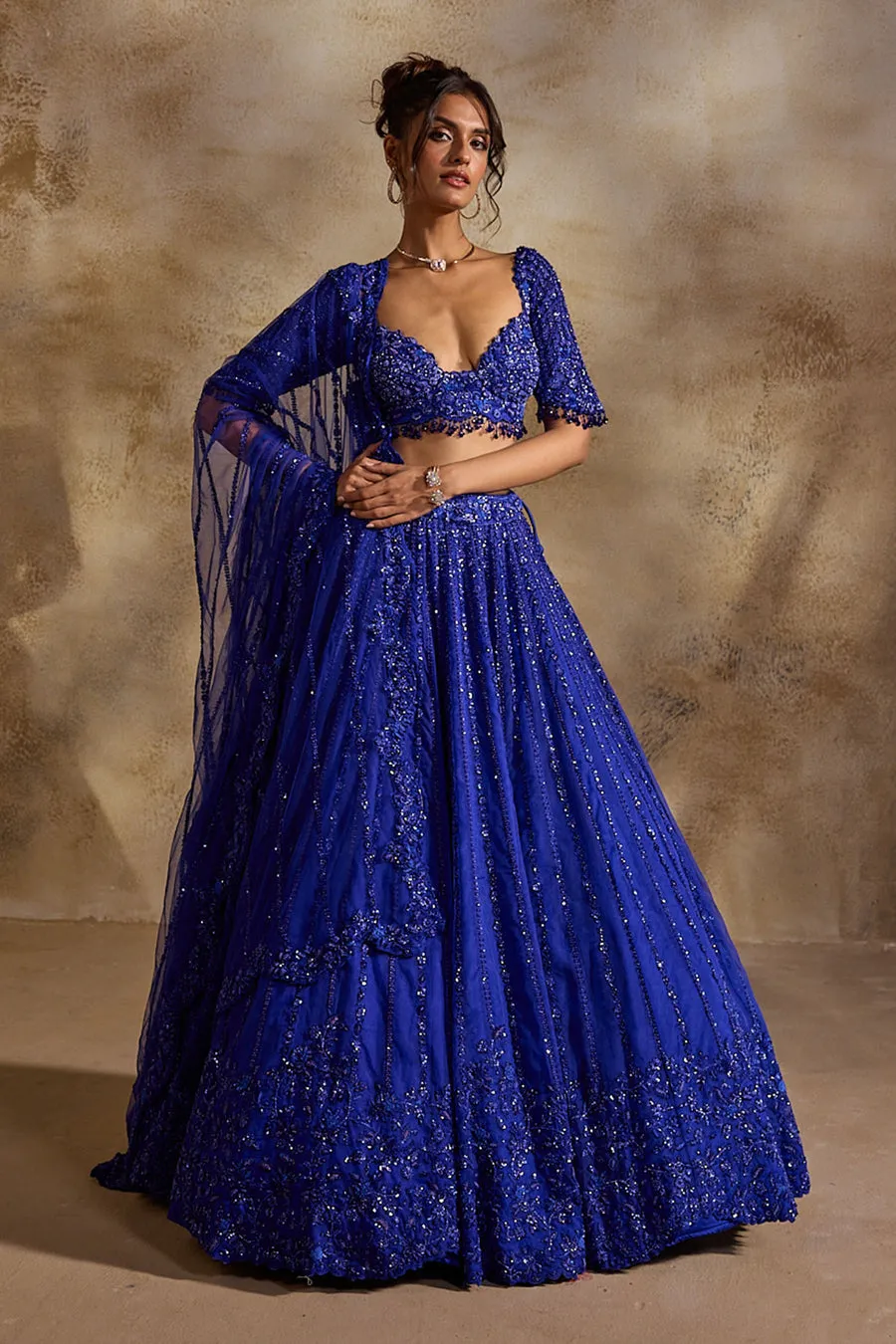 Cobalt Blue Sequin-Embellished Lehenga