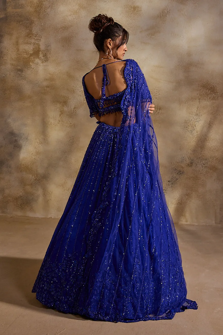 Cobalt Blue Sequin-Embellished Lehenga