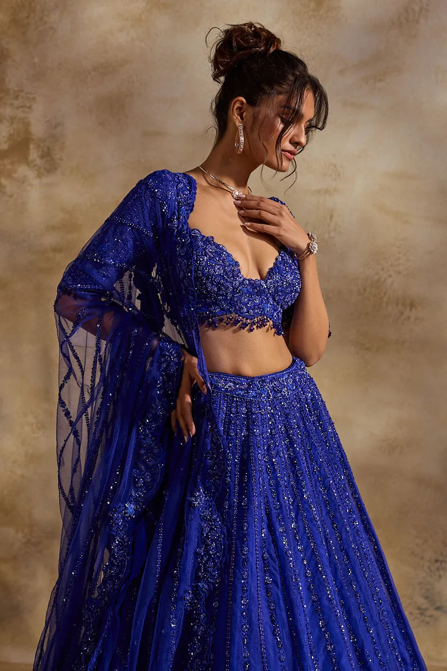 Cobalt Blue Sequin-Embellished Lehenga