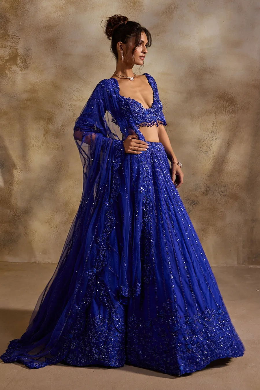 Cobalt Blue Sequin-Embellished Lehenga