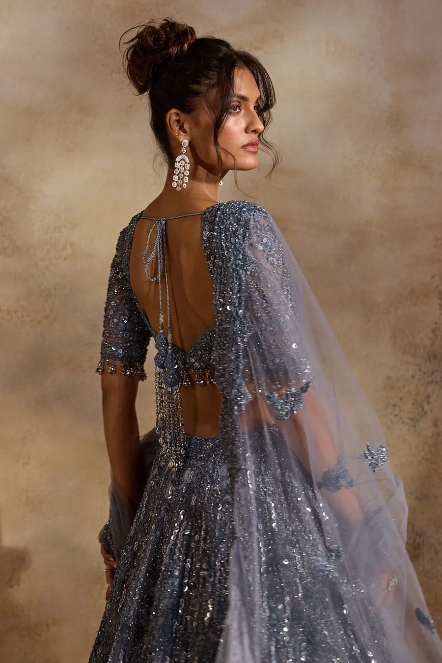 Steel Grey Sequin-Embellished Lehenga
