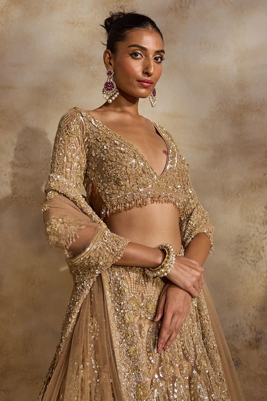 Champagne Gold Sequin-Embellished Lehenga