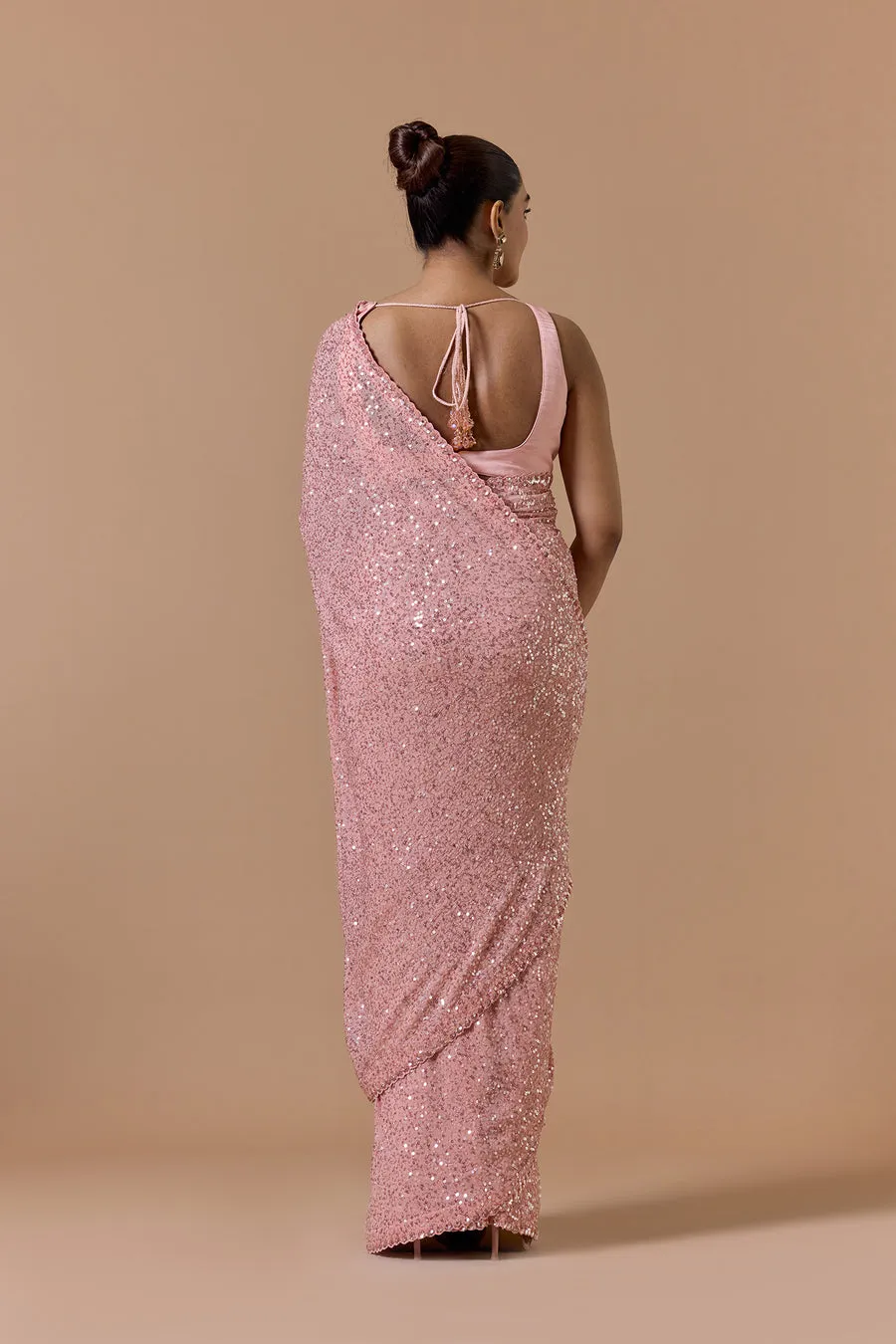 Blush Pink Sequin Draped Sari