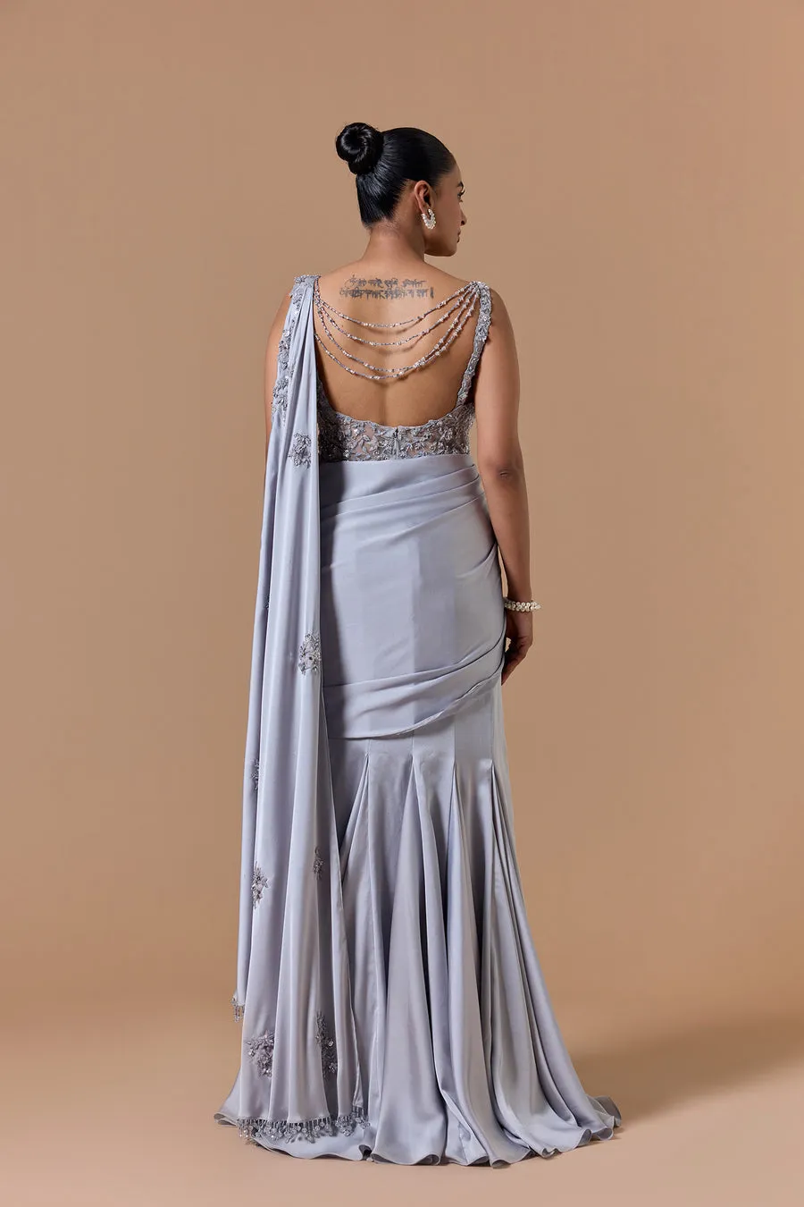 Silver Grey Embellished Contemporary Sari