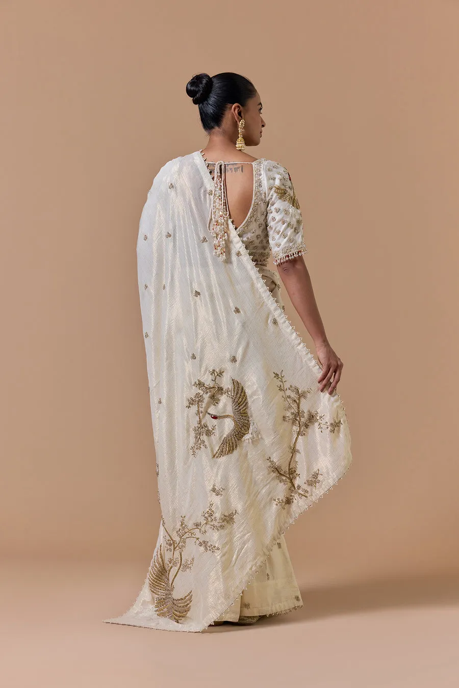 Ivory Gold-Embroidered Sari with Classic Blouse
