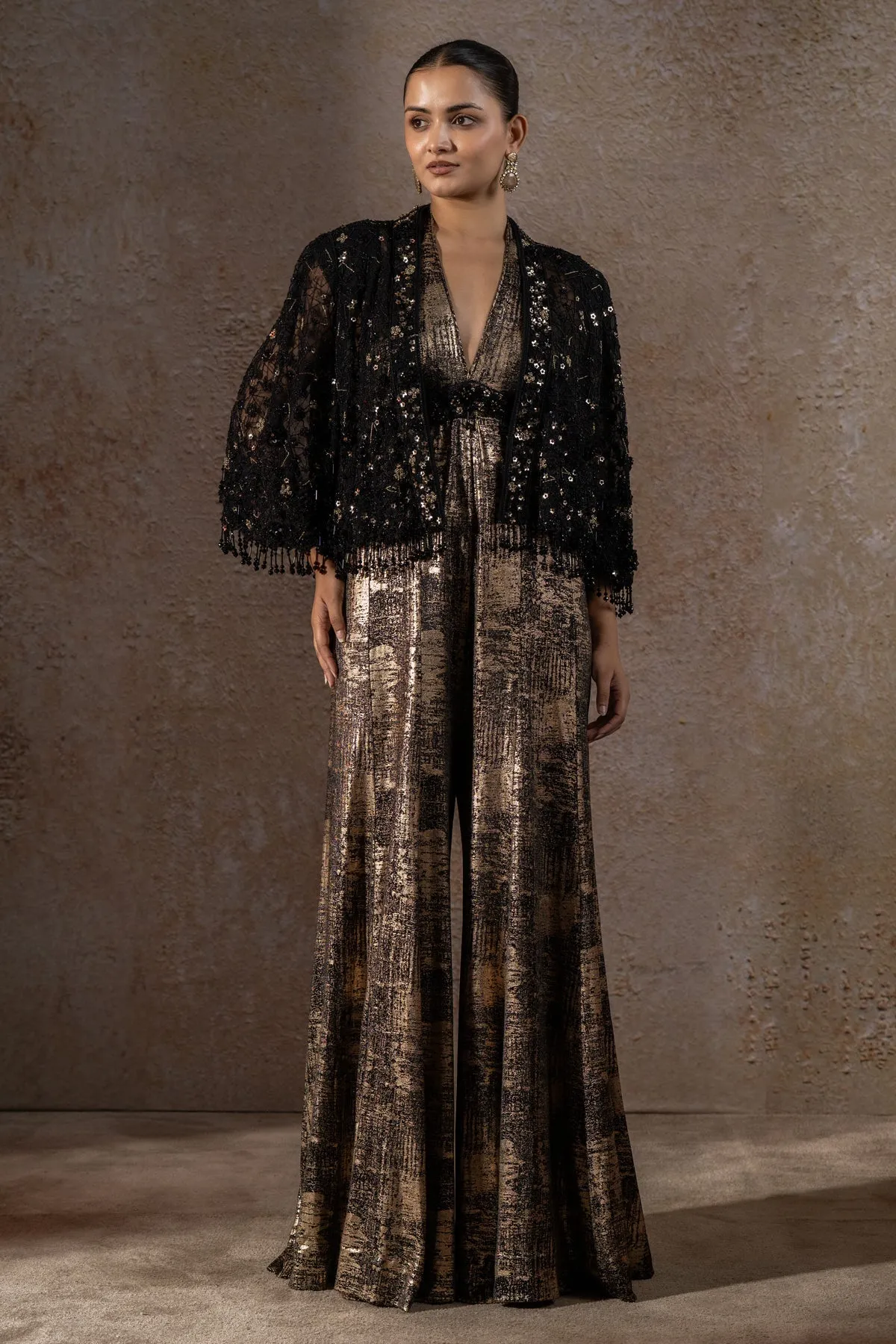 Black & Antique Gold Embellished Co-ord Set