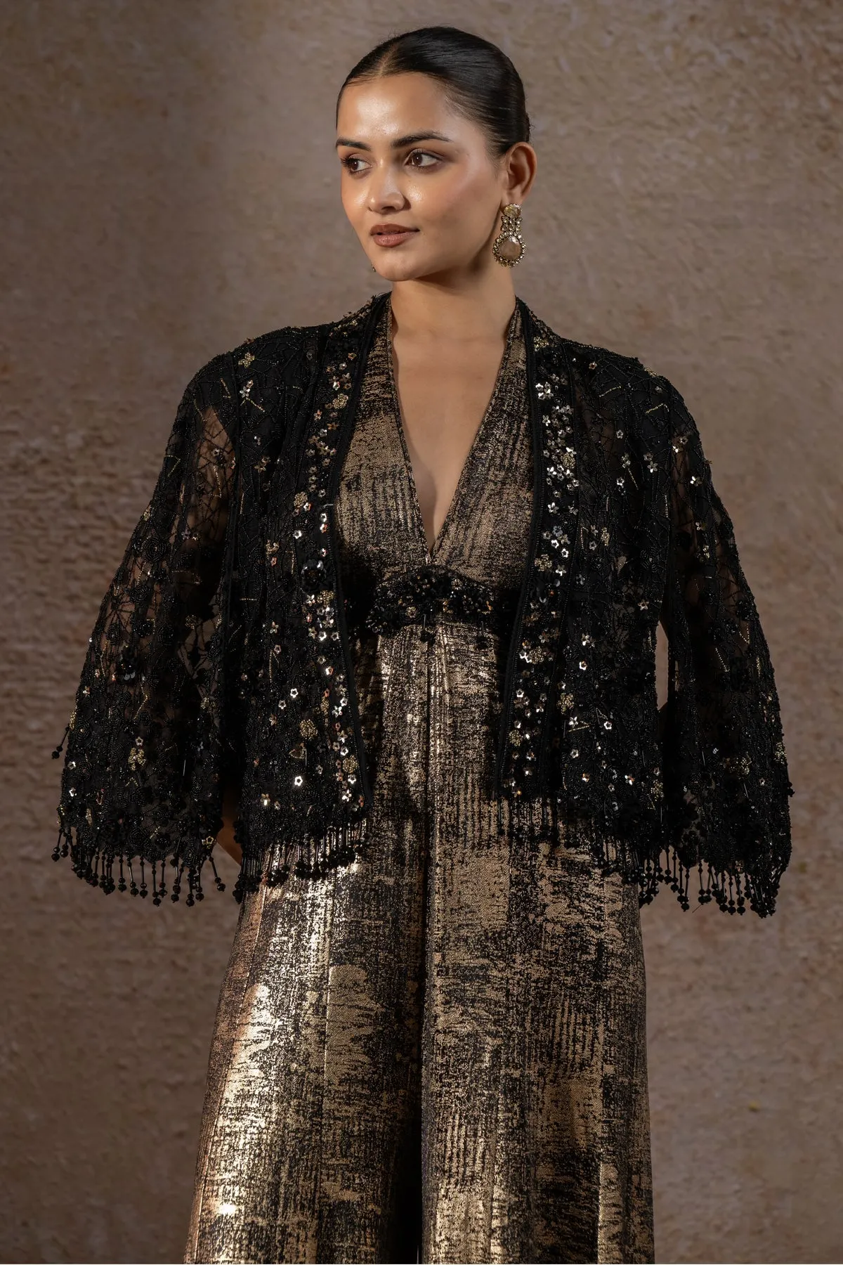 Black & Antique Gold Embellished Co-ord Set